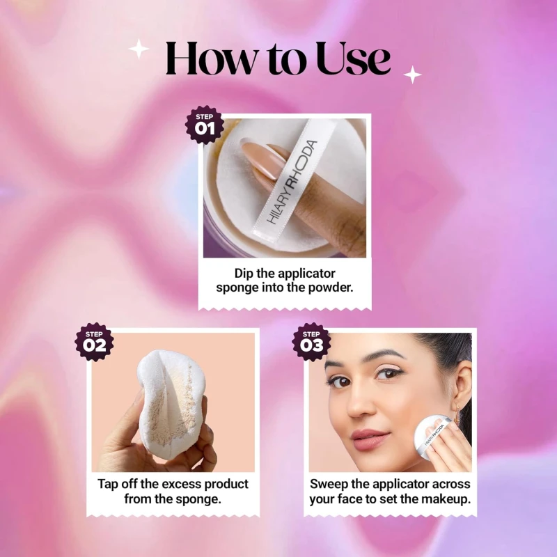 Hilary Rhoda Bake Out Loose Powder | Setting Loose Powder for Face | Matte Finish & Lightweight Loose Powder | Hides Imperfections | Oil Control Formula | 10gm (Banana | Shade 02) thumbnail 6